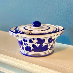 Sambuco Mario Deruta Italy Ceramic Cheese Holder Blu Stilnovo Arabesque